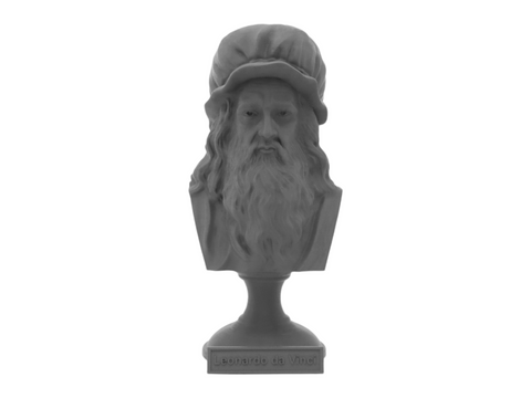 Leonardo da Vinci, 5-inch Bust on Pedestal, Gray