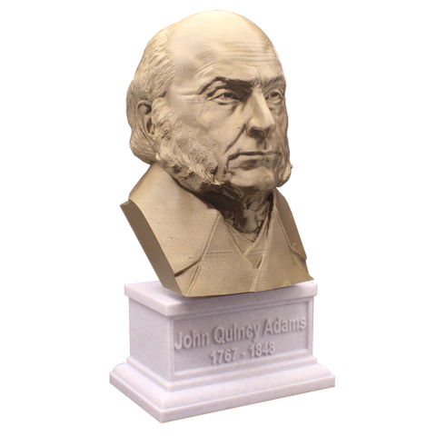 John Quincy Adams, 7-inch Bust on Box Plinth, Bronze/White Marble