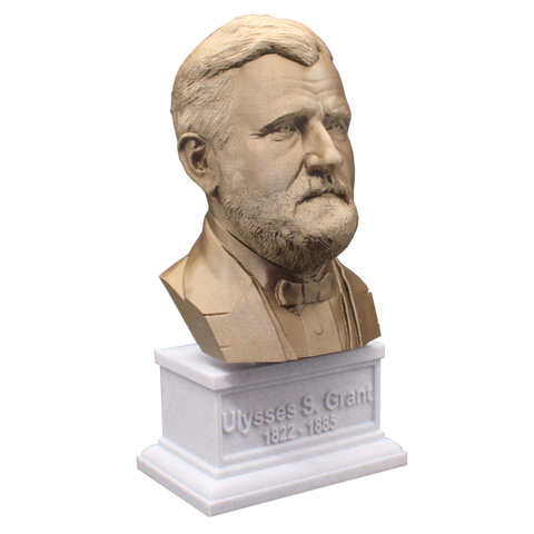 Ulysses S. Grant, 7-inch Bust on Box Plinth, Bronze/White Marble