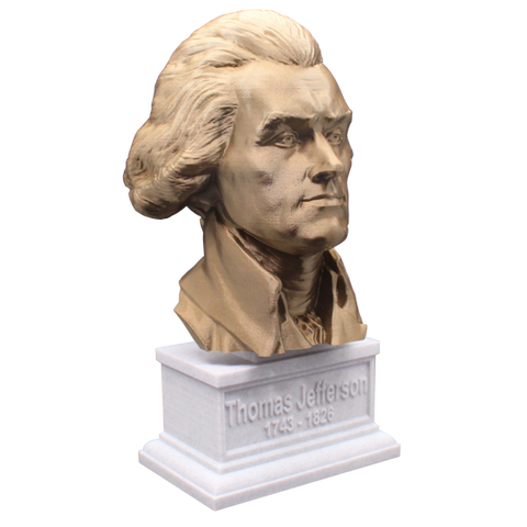 Thomas Jefferson, 7-inch Bust on Box Plinth, Bronze/White Marble