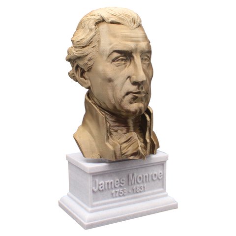 James Monroe, 7-inch Bust on Box Plinth, Bronze/White Marble