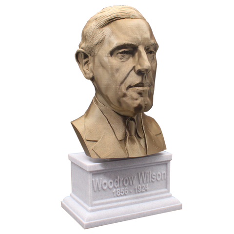 Woodrow Wilson, 7-inch Bust on Box Plinth, Bronze/White Marble