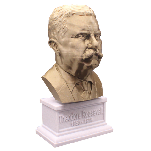 Theodore Roosevelt, 7-inch Bust on Box Plinth, Bronze/White Marble