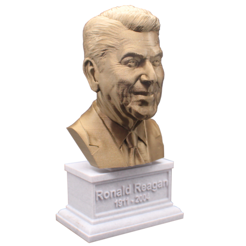 Ronald Reagan, 7-inch Bust on Box Plinth, Bronze/White Marble