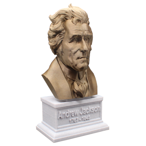 Andrew Jackson, 7-inch Bust on Box Plinth, Bronze/White Marble