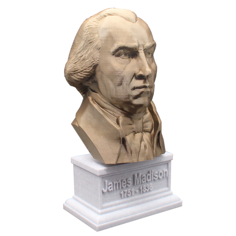 James Madison, 7-inch Bust on Box Plinth, Bronze/White Marble