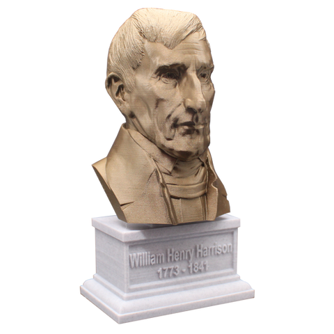 William Henry Harrison, 7-inch Bust on Box Plinth, Bronze/White Marble