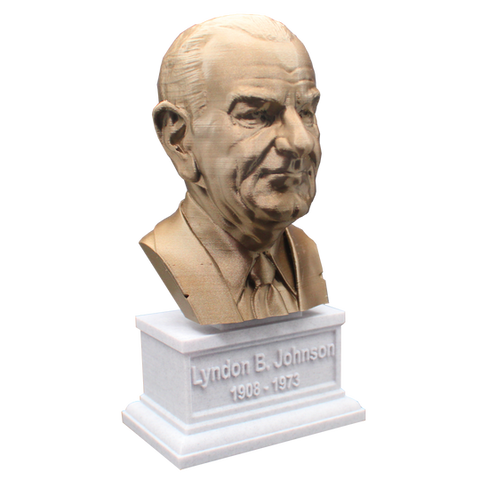 Lyndon B. Johnson, 7-inch Bust on Box Plinth, Bronze/White Marble