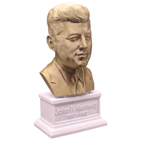 John F. Kennedy, 7-inch Bust on Box Plinth, Bronze/White Marble