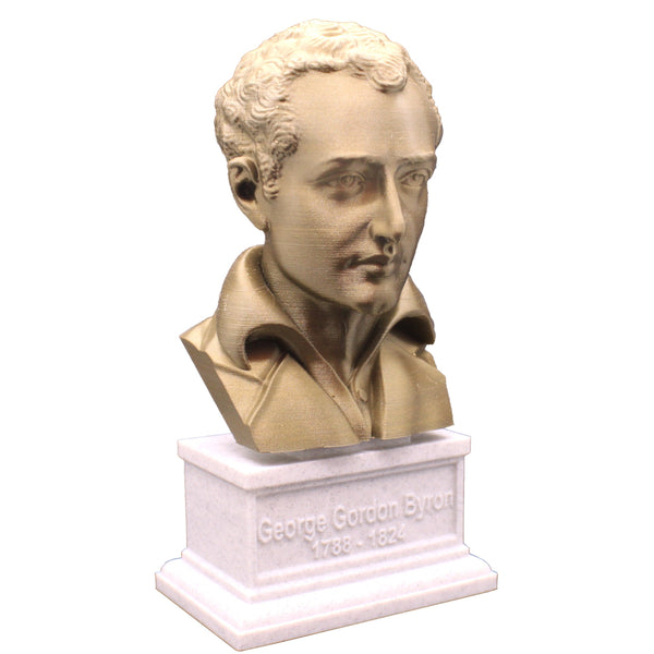 George Gordon Byron (Lord Byron), English Poet, Politician, and Revolutionary, Sculpture Bust on Box Plinth