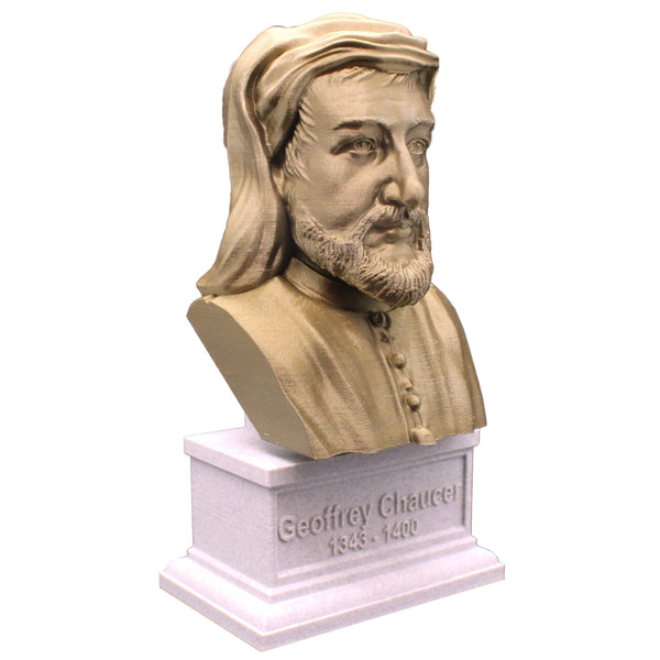 Geoffrey Chaucer, Famous English Poet, Sculpture Bust on Box Plinth