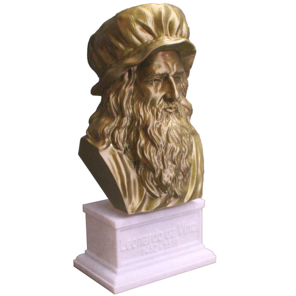 Leonardo da Vinci Italian Polymath, inventor, painter, and Renaissance man Sculpture Bust on Box Plinth