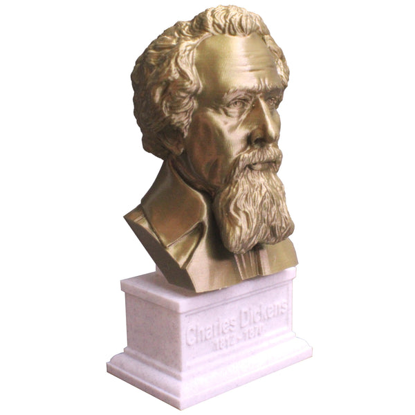 Charles Dickens, Famous English Writer and Social Critic, Sculpture Bust on Box Plinth