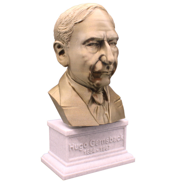 Hugo Gernsback, Famous American Writer, Sculpture Bust on Box Plinth