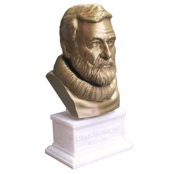 Ernest Hemingway, Famous American Writer and Sportsman, Sculpture Bust on Box Plinth