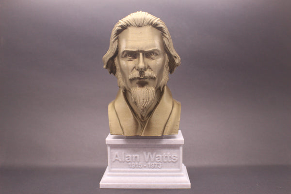 Alan Watts British Philosopher Sculpture Bust on Box Plinth