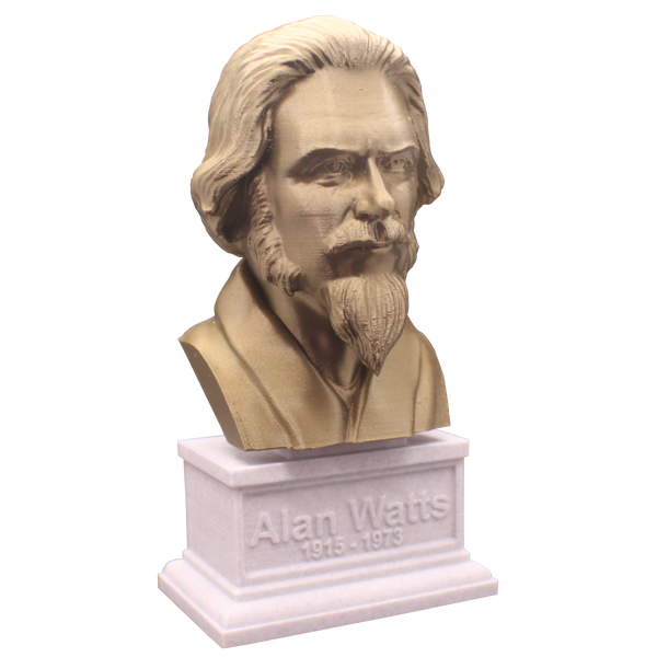 Alan Watts British Philosopher Sculpture Bust on Box Plinth