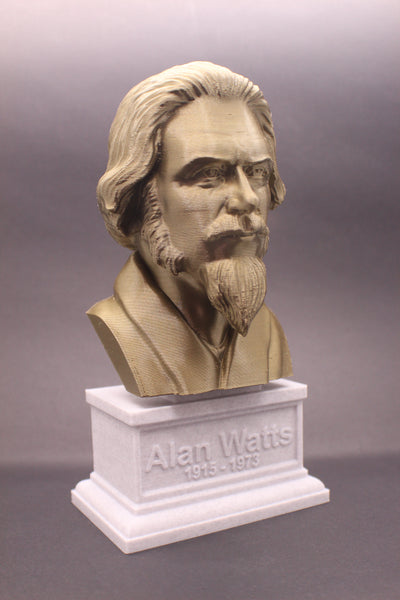 Alan Watts British Philosopher Sculpture Bust on Box Plinth