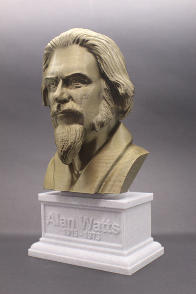 Alan Watts British Philosopher Sculpture Bust on Box Plinth