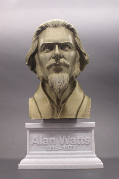 Alan Watts British Philosopher Sculpture Bust on Box Plinth