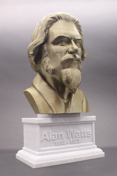 Alan Watts British Philosopher Sculpture Bust on Box Plinth