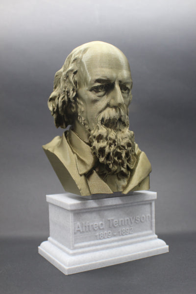 Lord Alfred Tennyson, English Poet and Poet Laureate Sculpture Bust on Box Plinth
