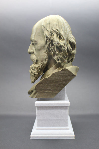 Lord Alfred Tennyson, English Poet and Poet Laureate Sculpture Bust on Box Plinth