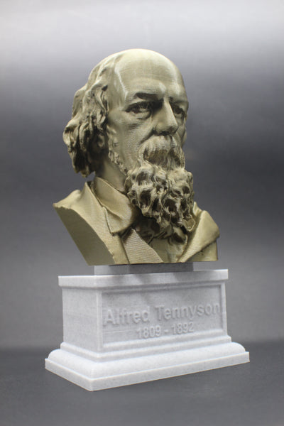 Lord Alfred Tennyson, English Poet and Poet Laureate Sculpture Bust on Box Plinth