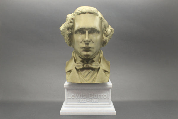 Lewis Carroll, Famous English Author, Sculpture Bust on Box Plinth