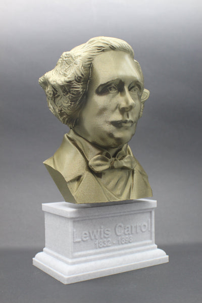 Lewis Carroll, Famous English Author, Sculpture Bust on Box Plinth