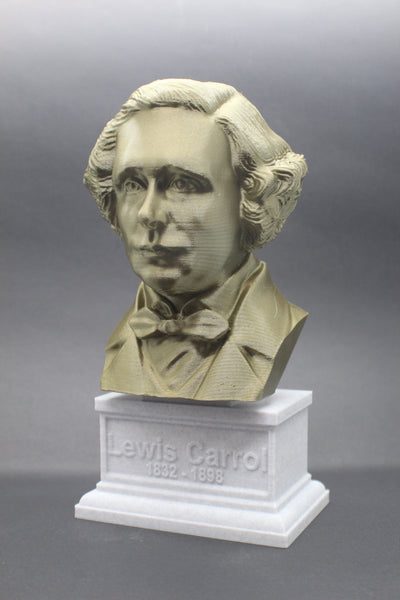 Lewis Carroll, Famous English Author, Sculpture Bust on Box Plinth
