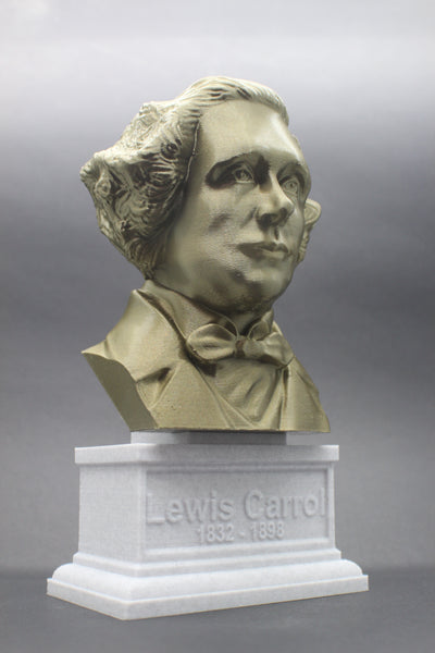 Lewis Carroll, Famous English Author, Sculpture Bust on Box Plinth