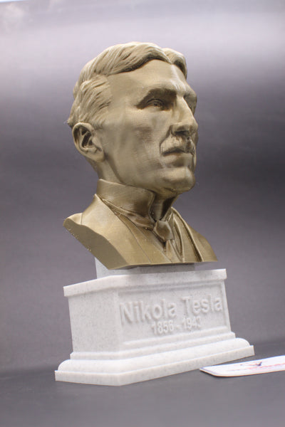 Nikola Tesla Famous Inventor, Electrical Engineer, and Futurist Sculpture Bust on Box Plinth