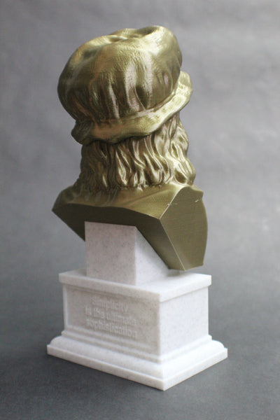 Leonardo da Vinci Italian Polymath, inventor, painter, and Renaissance man Sculpture Bust on Box Plinth