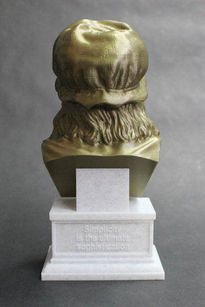 Leonardo da Vinci Italian Polymath, inventor, painter, and Renaissance man Sculpture Bust on Box Plinth