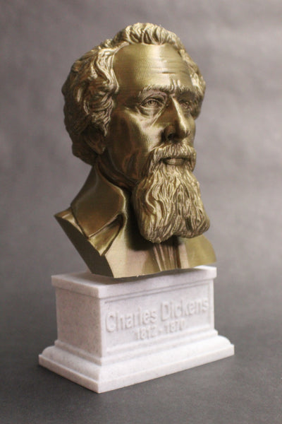 Charles Dickens, Famous English Writer and Social Critic, Sculpture Bust on Box Plinth