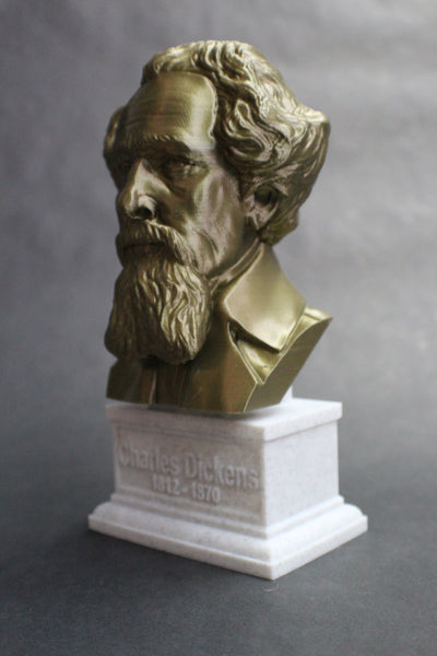 Charles Dickens, Famous English Writer and Social Critic, Sculpture Bust on Box Plinth
