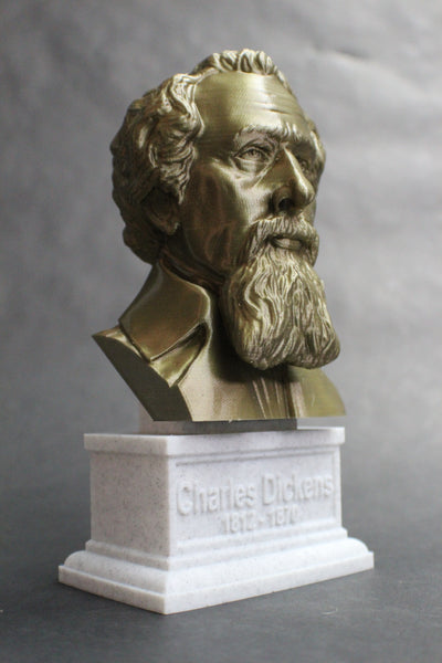 Charles Dickens, Famous English Writer and Social Critic, Sculpture Bust on Box Plinth