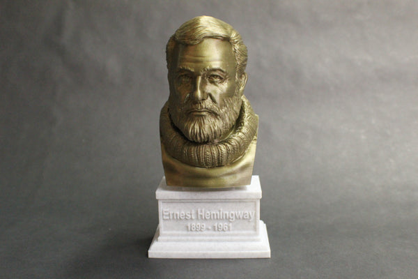 Ernest Hemingway, Famous American Writer and Sportsman, Sculpture Bust on Box Plinth
