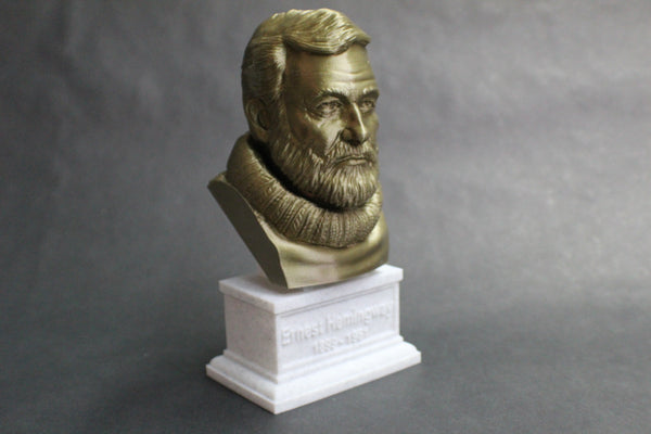 Ernest Hemingway, Famous American Writer and Sportsman, Sculpture Bust on Box Plinth