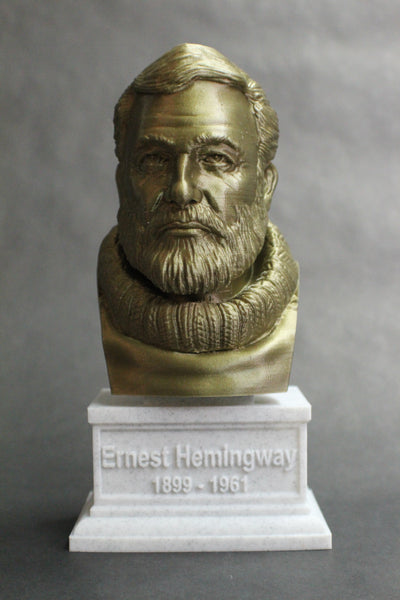 Ernest Hemingway, Famous American Writer and Sportsman, Sculpture Bust on Box Plinth