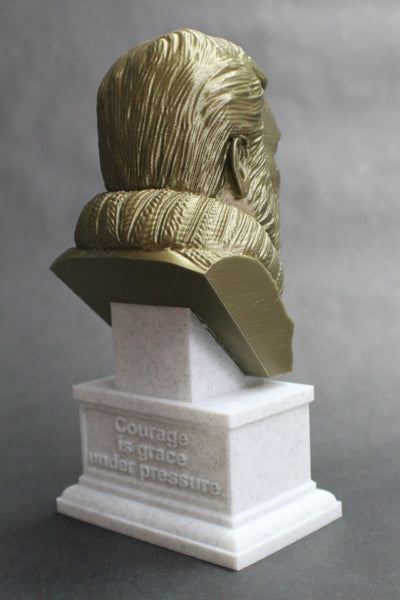 Ernest Hemingway, Famous American Writer and Sportsman, Sculpture Bust on Box Plinth