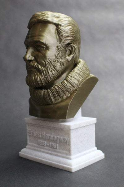 Ernest Hemingway, Famous American Writer and Sportsman, Sculpture Bust on Box Plinth