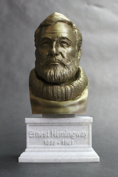 Ernest Hemingway, Famous American Writer and Sportsman, Sculpture Bust on Box Plinth