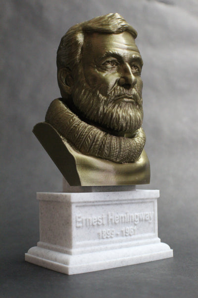 Ernest Hemingway, Famous American Writer and Sportsman, Sculpture Bust on Box Plinth