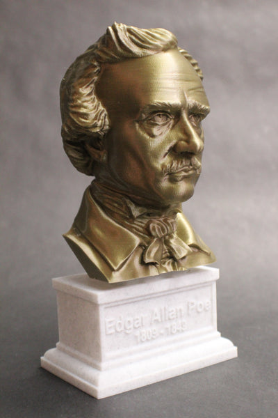 Edgar Allan Poe, Famous American Writer and Literary Critic, Sculpture Bust on Box Plinth