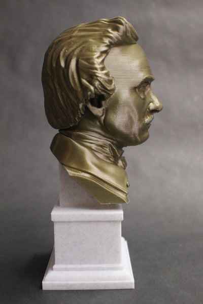 Edgar Allan Poe, Famous American Writer and Literary Critic, Sculpture Bust on Box Plinth