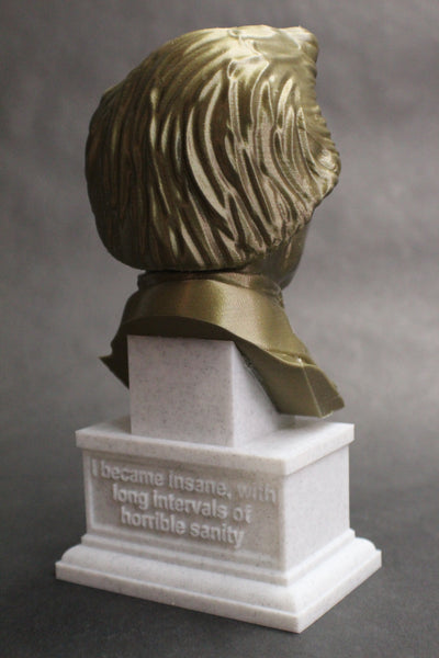 Edgar Allan Poe, Famous American Writer and Literary Critic, Sculpture Bust on Box Plinth
