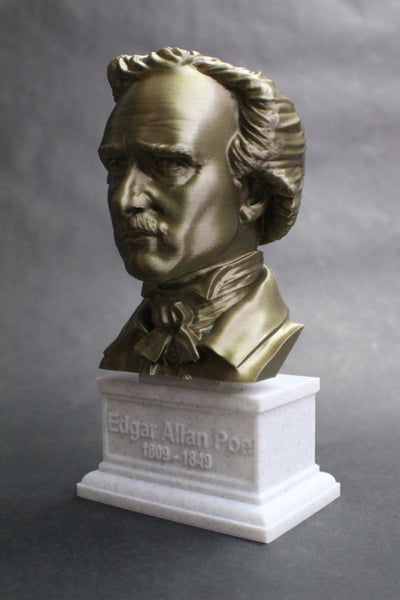 Edgar Allan Poe, Famous American Writer and Literary Critic, Sculpture Bust on Box Plinth