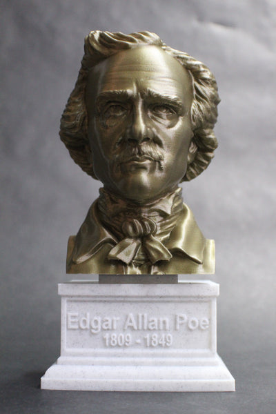 Edgar Allan Poe, Famous American Writer and Literary Critic, Sculpture Bust on Box Plinth